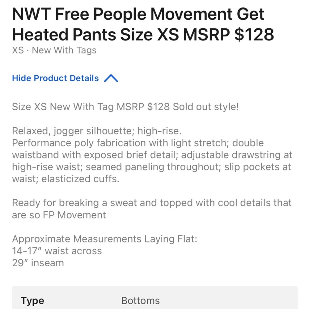 NWT Free People Movement Get Heated Pants Size XS MSRP $128 - Picture 10 of 10